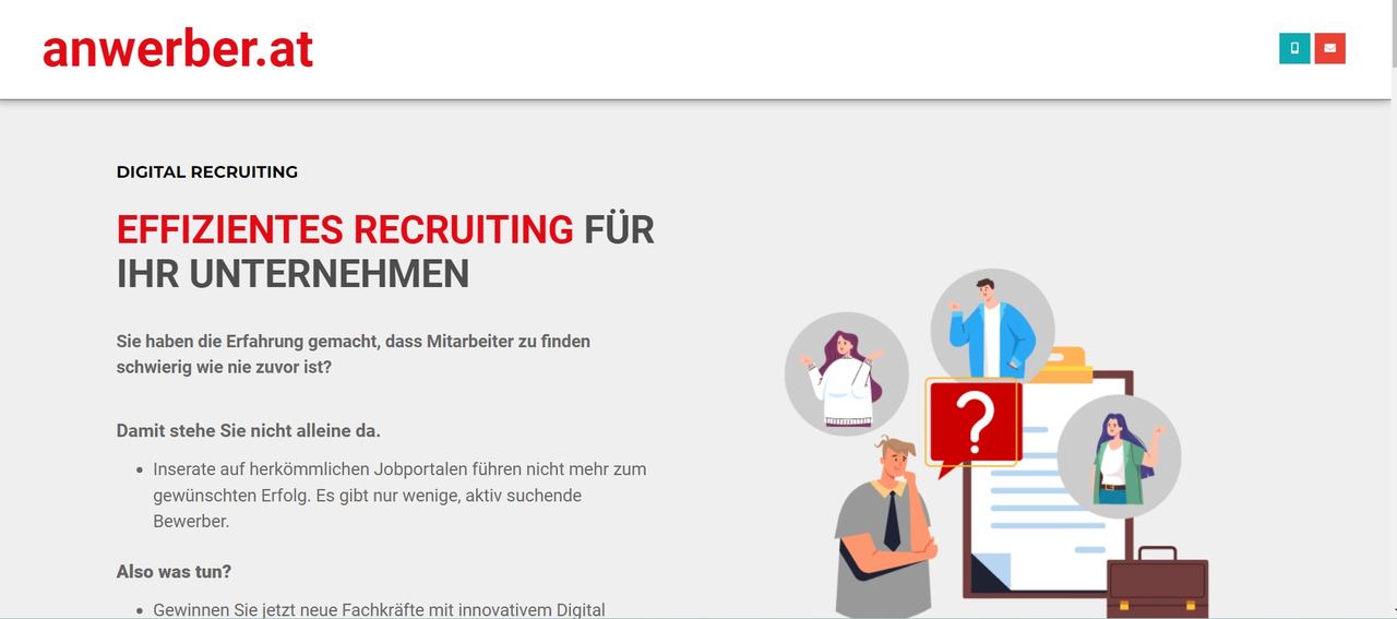 Startseite der Website Digital Recruiting (anwerber.at), gestaltet von EXIMIE