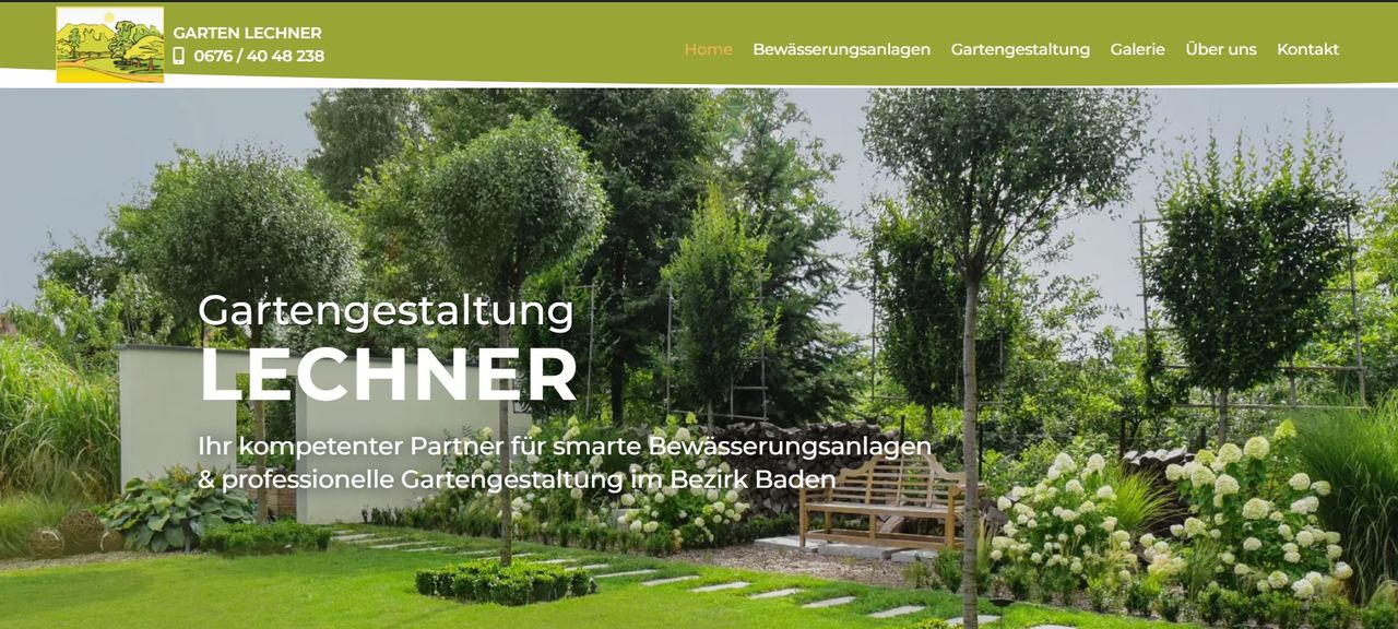 Startseite der Website Garten Lechner, gestaltet von EXIMIE