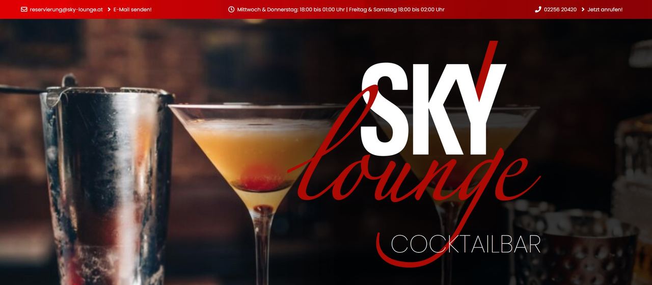 Startseite der Website Sky Lounge, gestaltet von EXIMIE