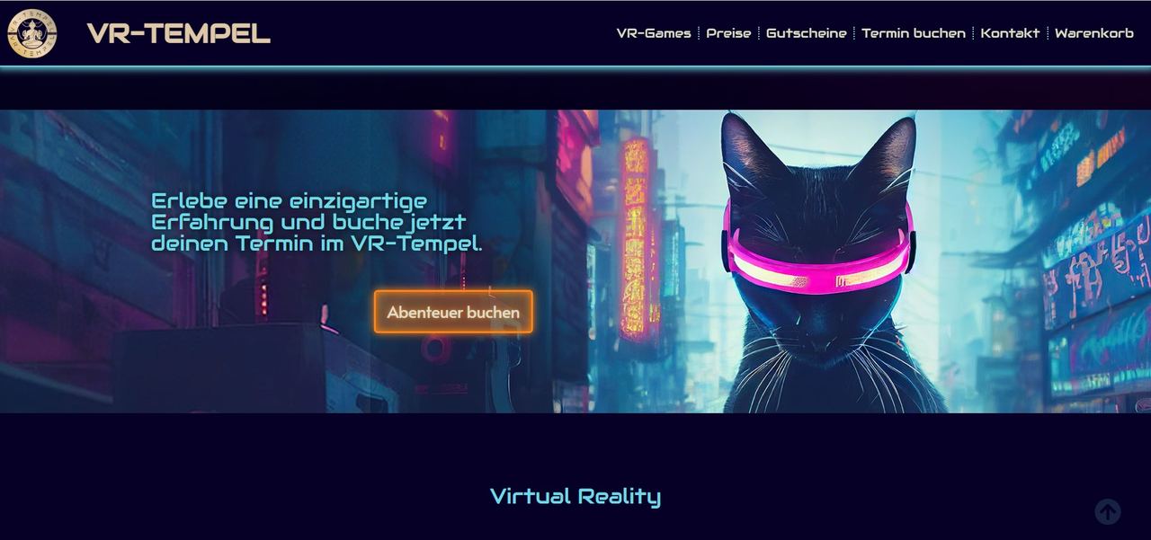 Startseite der Website VR-Tempel, gestaltet von EXIMIE
